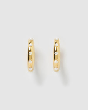 Izoa Aria Hoop Earrings Gold Pearl