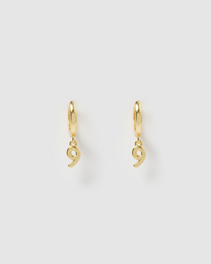 Izoa Number 9 Huggie Earrings Gold