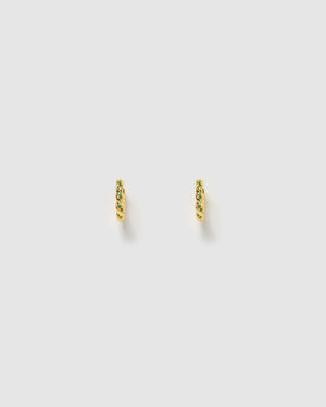 Izoa Angela Huggie Earrings Gold Green