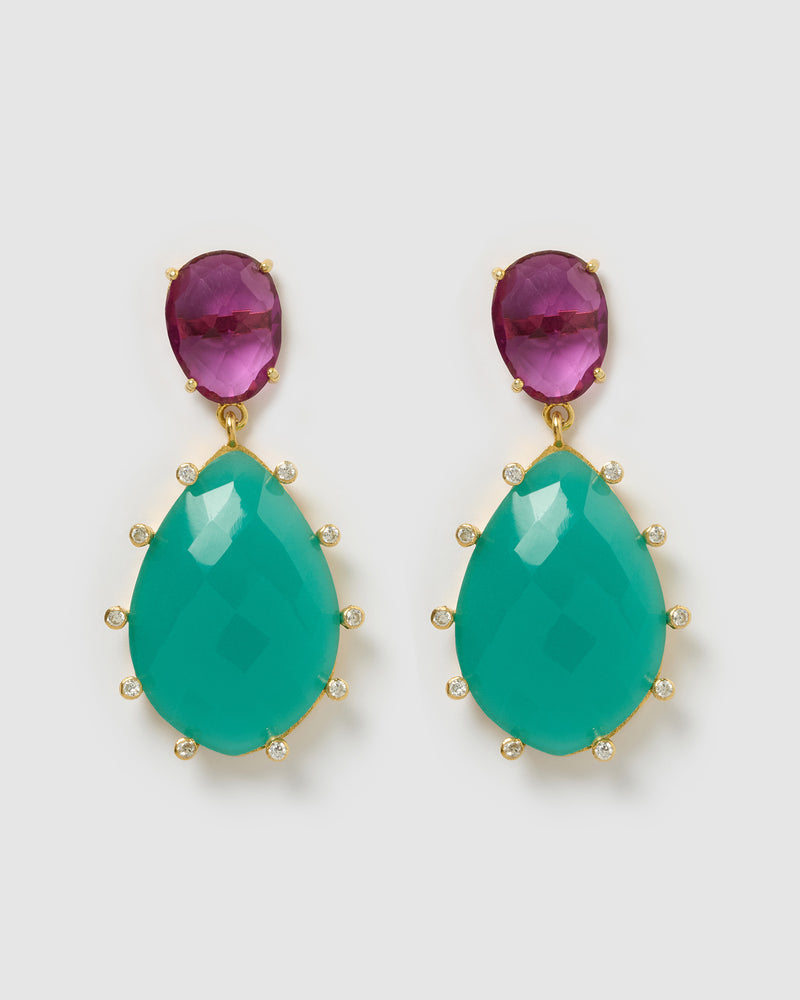 Izoa Bimini Earrings Amethyst Aqua Chalcedony