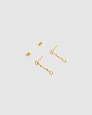 Izoa Ruby Drop Stud Earrings Gold