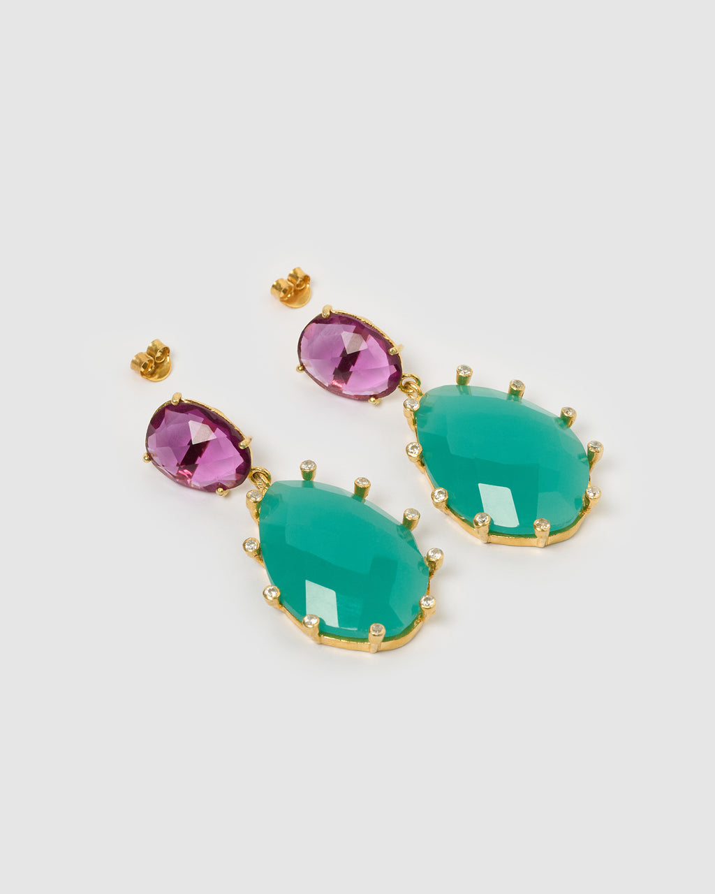 Izoa Bimini Earrings Amethyst Aqua Chalcedony