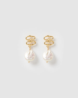 Izoa Lyon Earrings Gold Freshwater Pearl