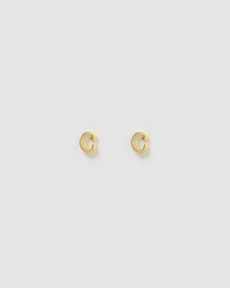 Izoa Little Letter C Stud Earrings Gold