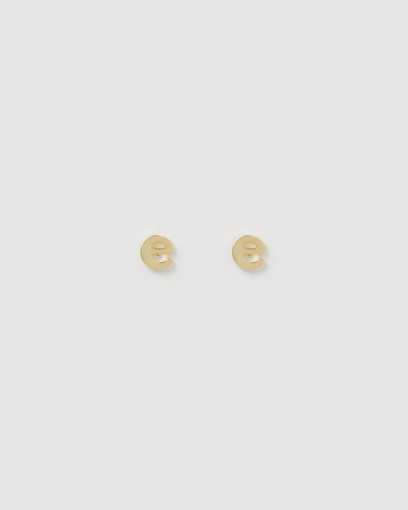 Izoa Little Letter E Stud Earrings Gold