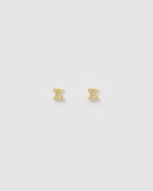 Izoa Little Letter Z Stud Earrings Gold