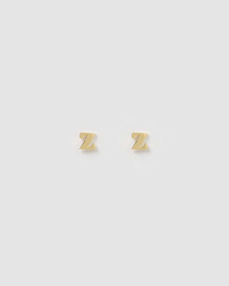 Izoa Little Letter Z Stud Earrings Gold