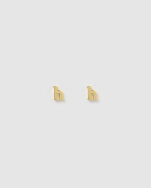 Izoa Little Letter H Stud Earrings Gold