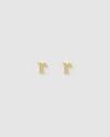 Izoa Little Letter R Stud Earrings Gold