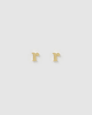 Izoa Little Letter R Stud Earrings Gold