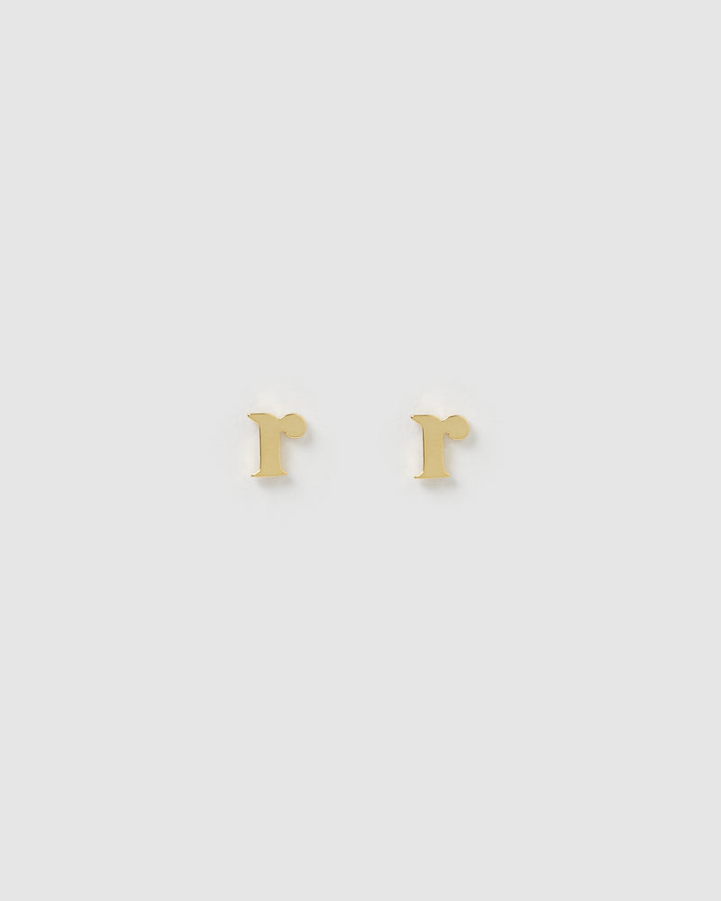 Izoa Little Letter R Stud Earrings Gold