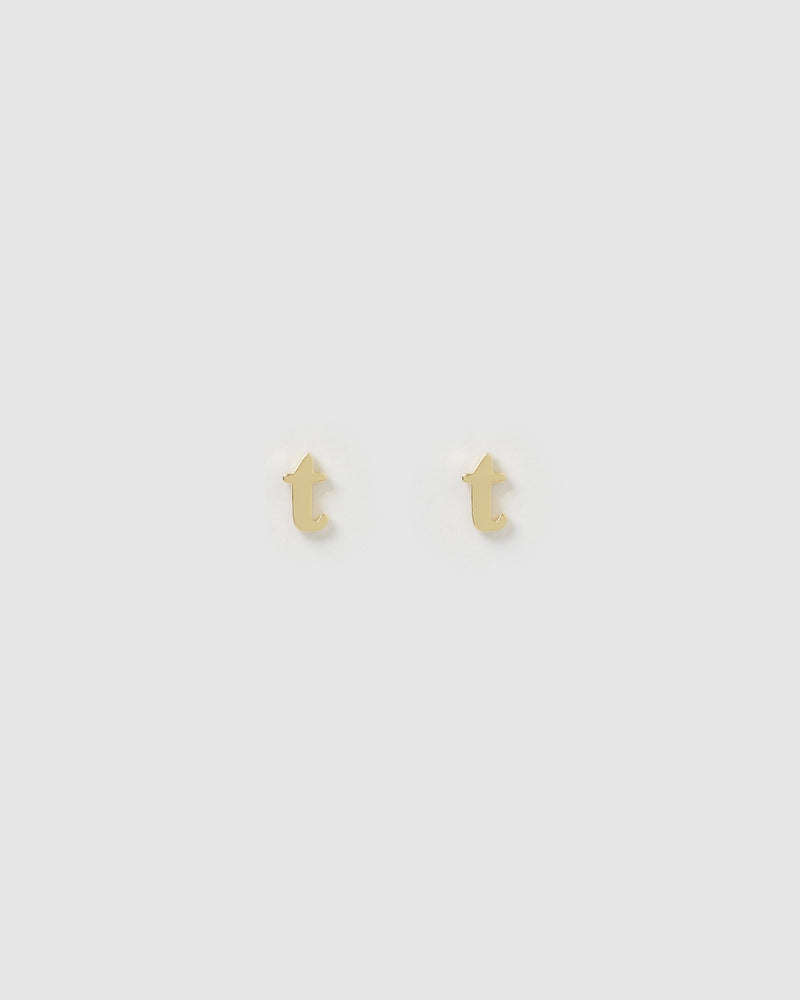 Izoa Little Letter T Stud Earrings Gold