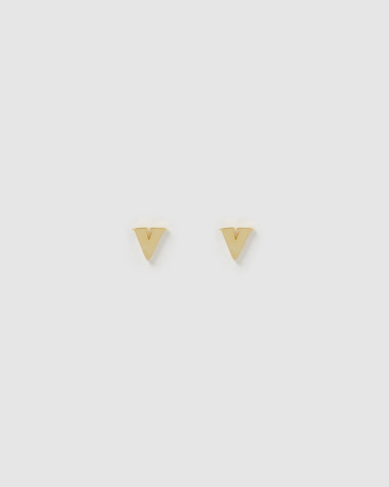 Izoa Little Letter V Stud Earrings Gold