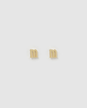 Izoa Little Letter M Stud Earrings Gold
