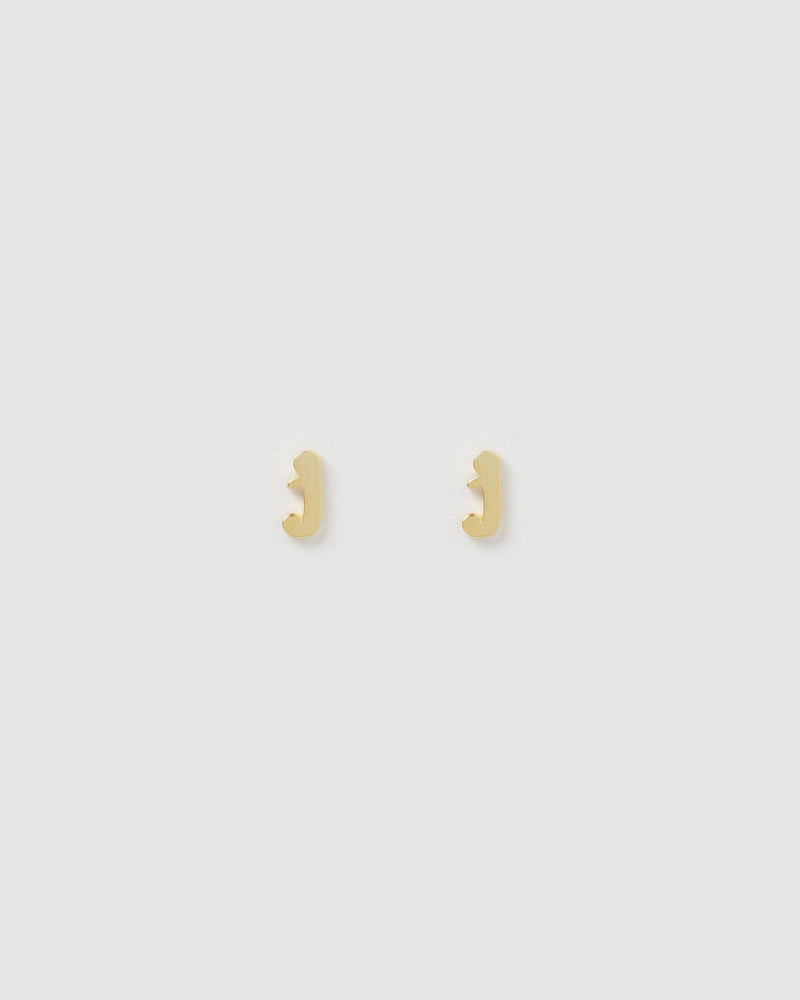 Izoa Little Letter J Stud Earrings Gold