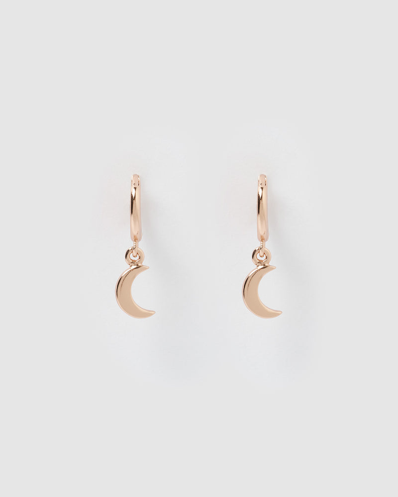 Izoa Mini Moon Huggie Earrings Rose Gold