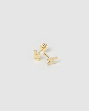 Izoa Little Letter K Stud Earrings Gold