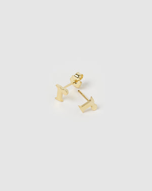 Izoa Little Letter R Stud Earrings Gold