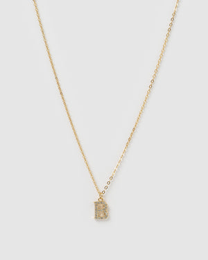 Izoa Crystal Letter B Necklace Gold