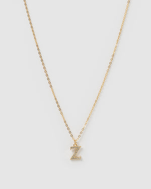 Izoa Crystal Letter Z Necklace Gold