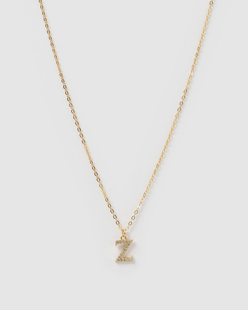 Izoa Crystal Letter Z Necklace Gold