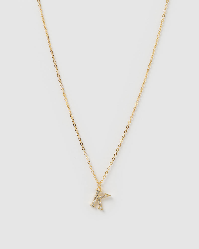 Izoa Crystal Letter K Necklace Gold