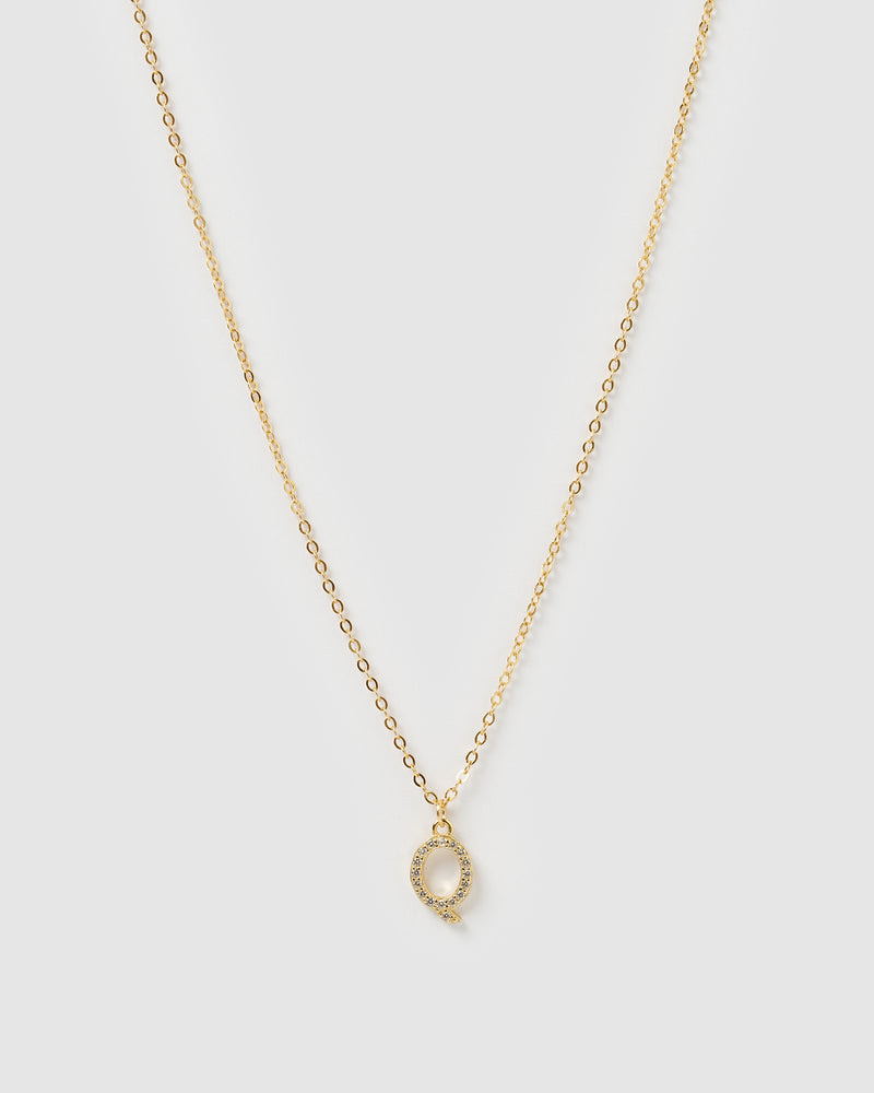 Izoa Crystal Letter Q Necklace Gold