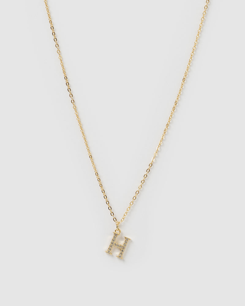 Izoa Crystal Letter H Necklace Gold