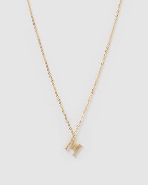 Izoa Crystal Letter M Necklace Gold