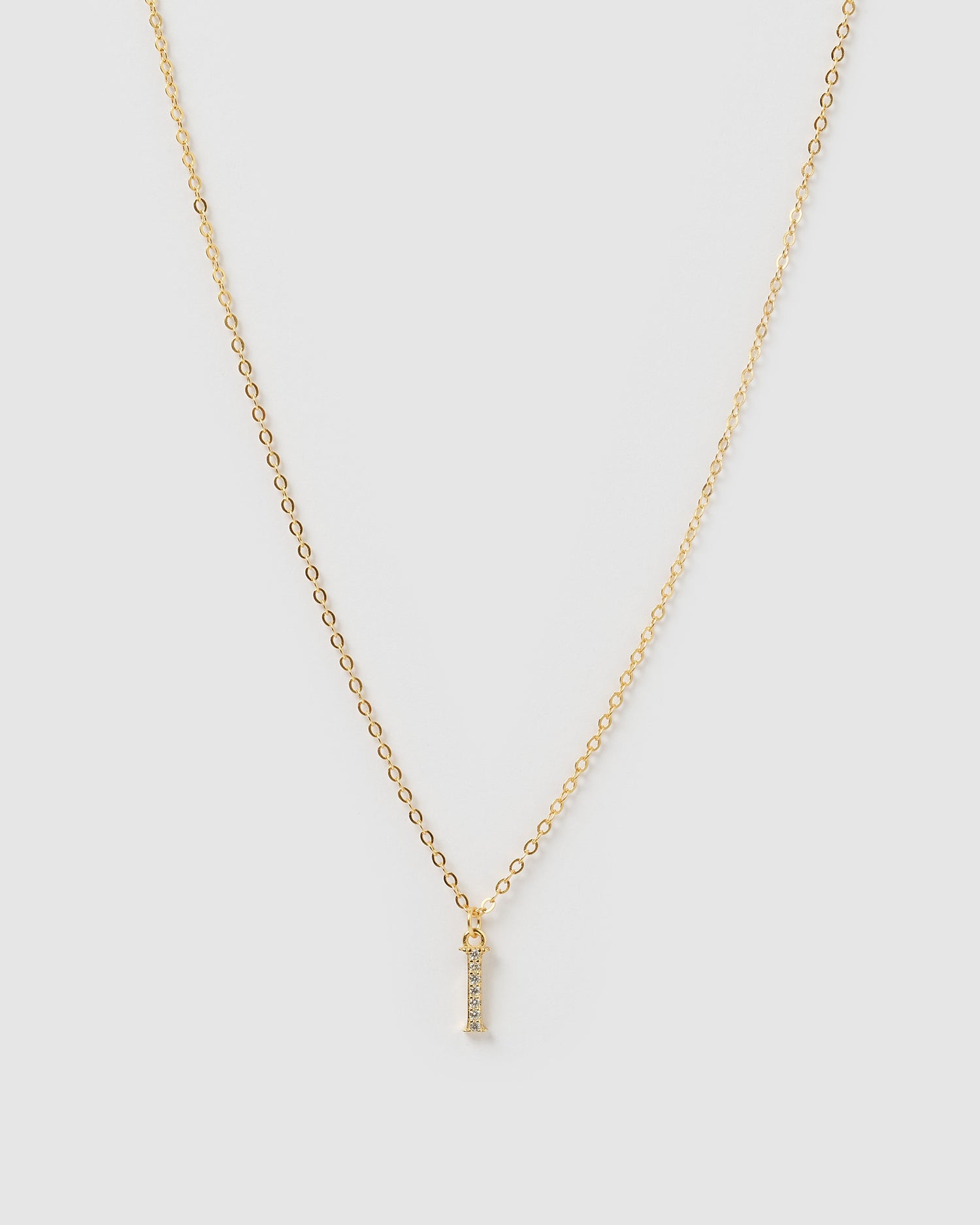 Izoa Crystal Letter I Necklace Gold