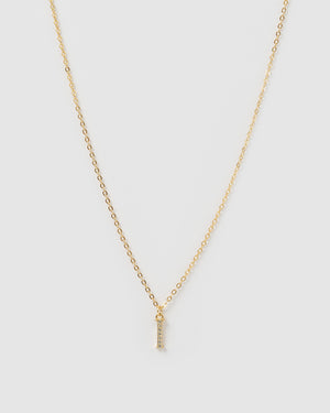 Izoa Crystal Letter I Necklace Gold