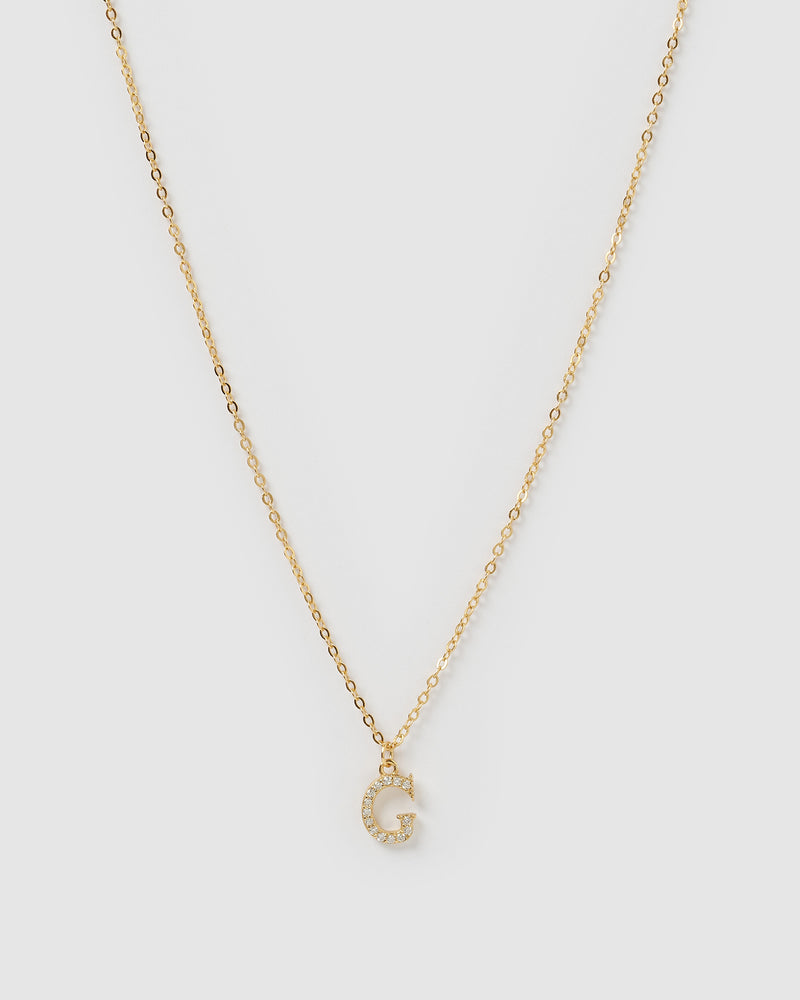 Izoa Crystal Letter G Necklace Gold