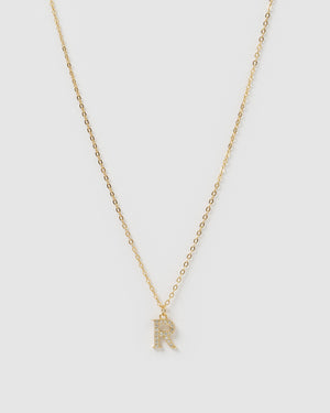 Izoa Crystal Letter R Necklace Gold