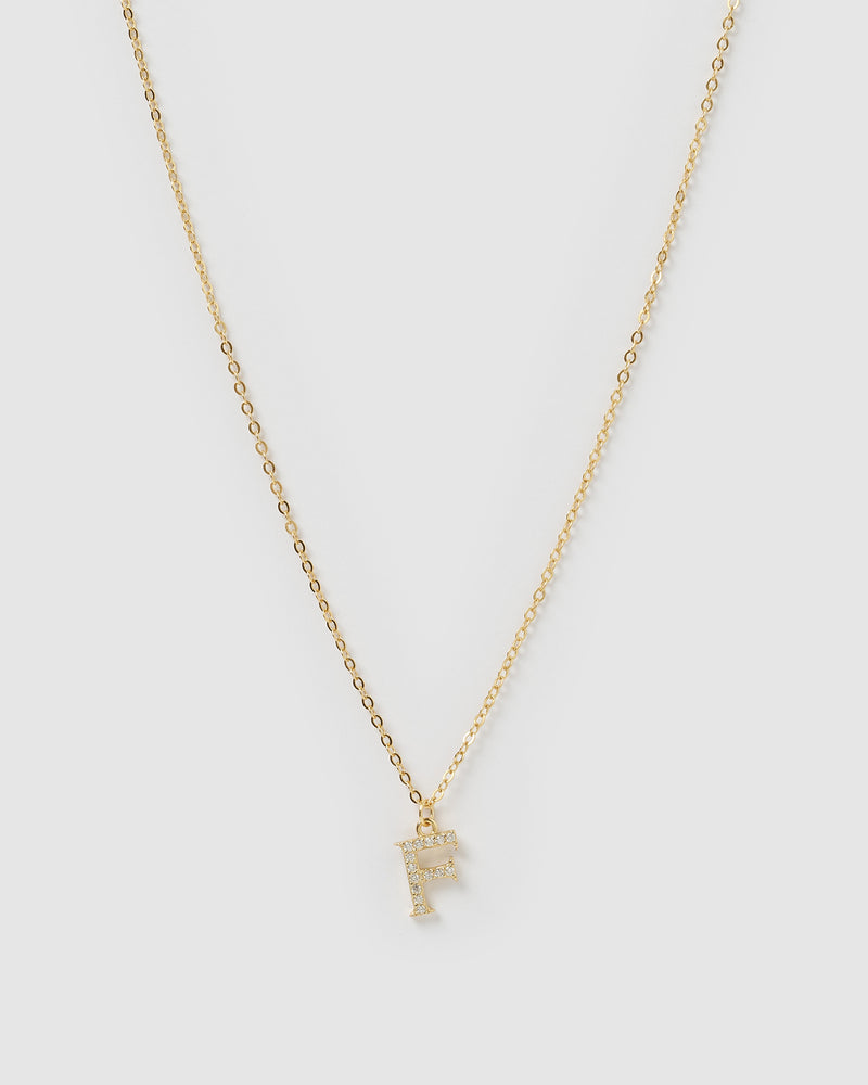 Izoa Crystal Letter F Necklace Gold