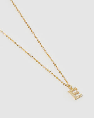 Izoa Crystal Letter E Necklace Gold