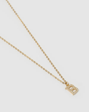 Izoa Crystal Letter B Necklace Gold