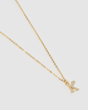 Izoa Crystal Letter K Necklace Gold