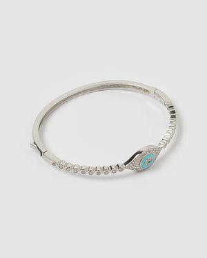 Izoa King Blue Eye Embellished Cuff Silver