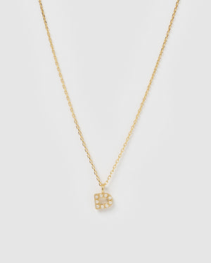 Izoa Pearl Letter D Necklace Gold