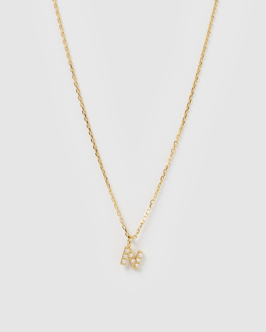 Izoa Pearl Letter N Necklace Gold