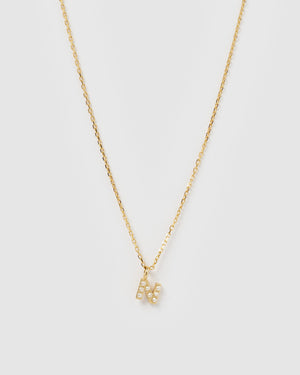 Izoa Pearl Letter N Necklace Gold
