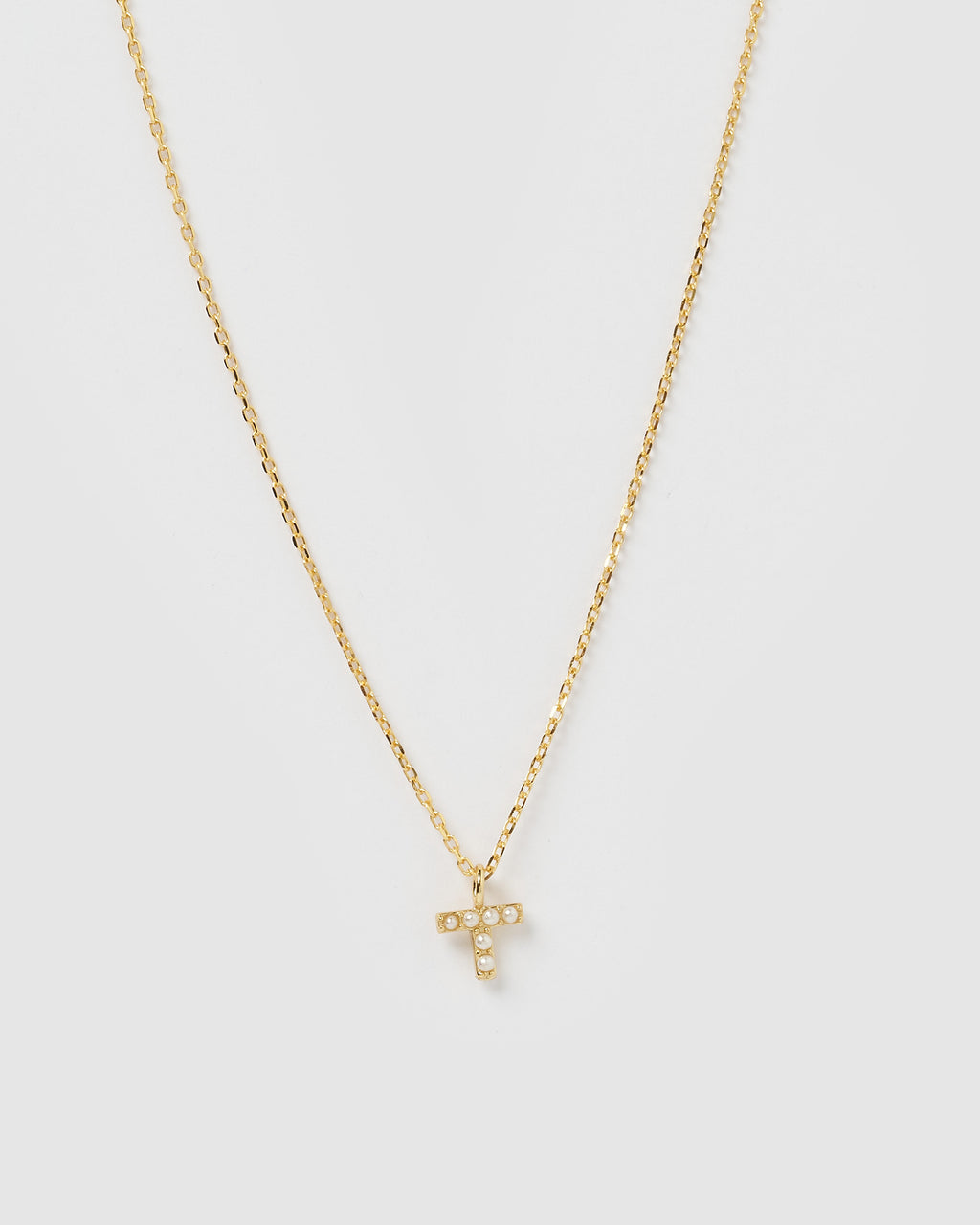 Izoa Pearl Letter T Necklace Gold