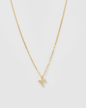 Izoa Pearl Letter T Necklace Gold