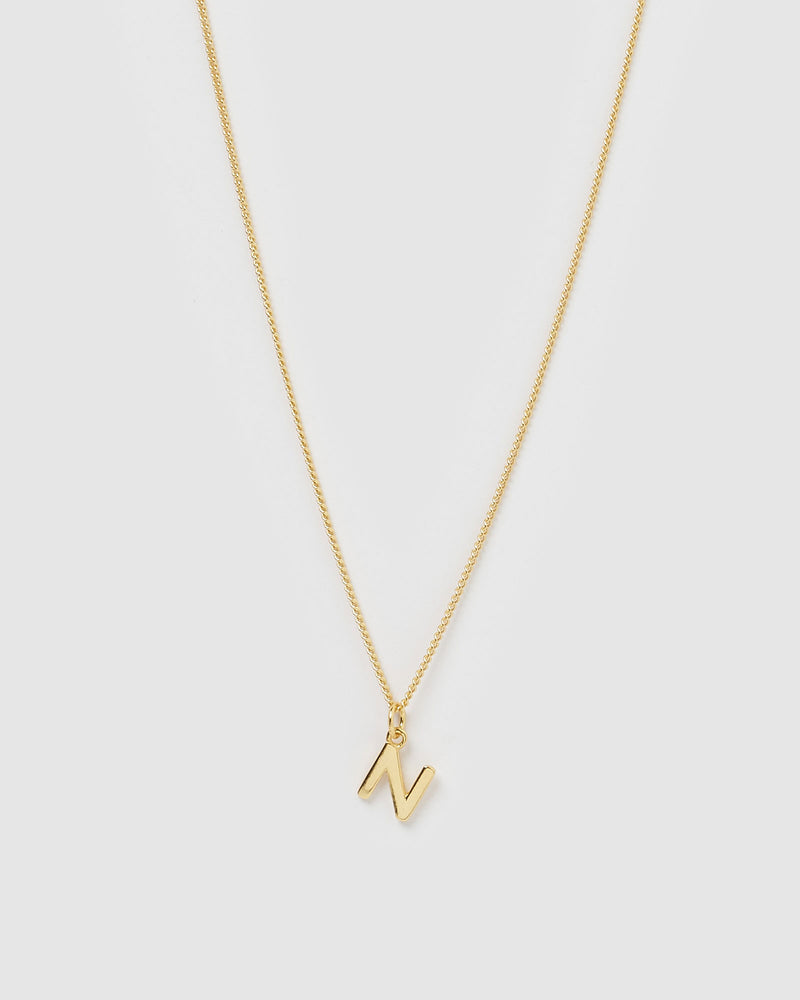 Izoa Alphabet Letter N Necklace Gold