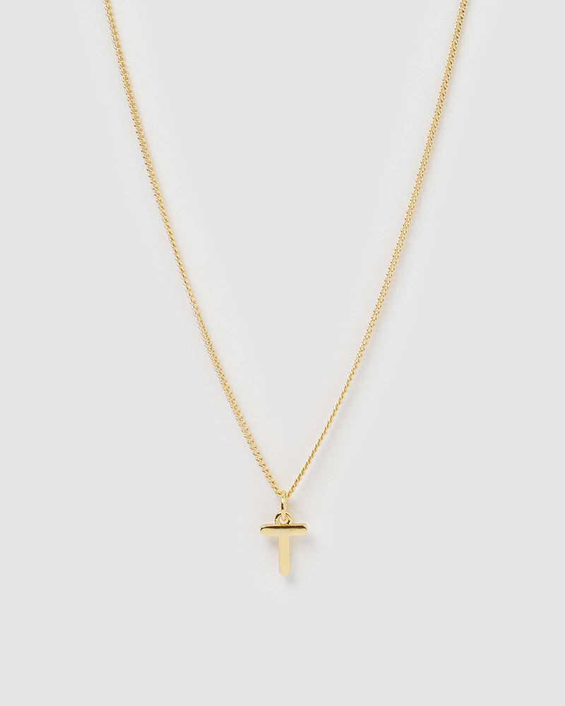 Izoa Alphabet Letter T Necklace Gold