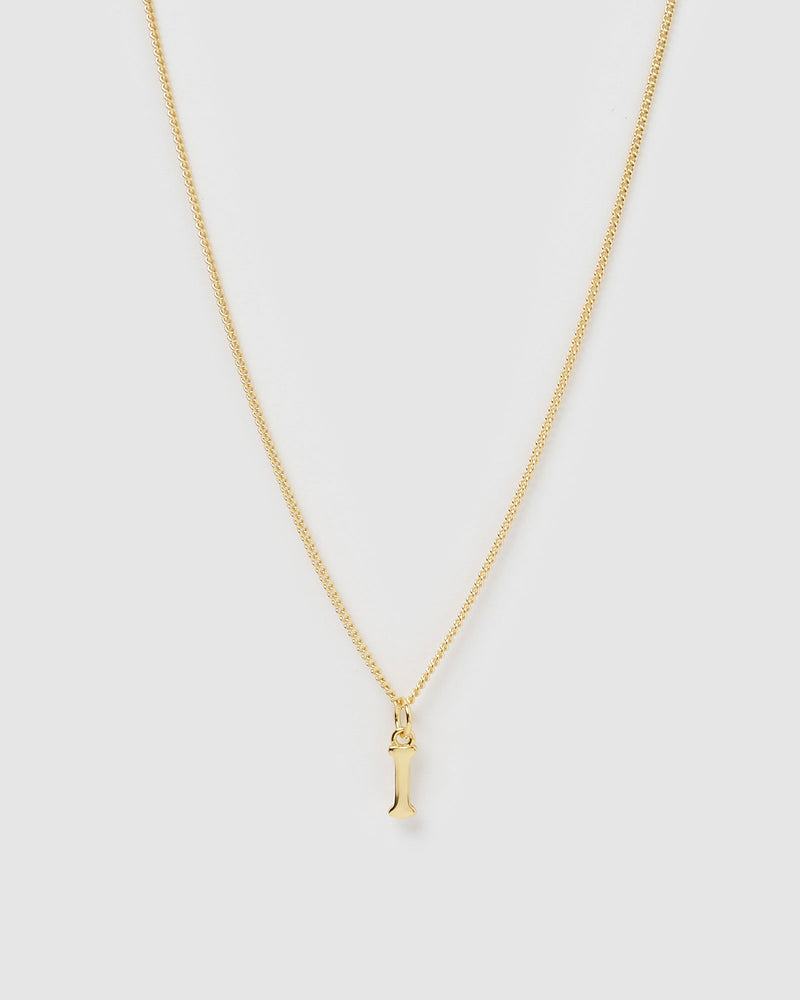 Izoa Alphabet Letter I Necklace Gold