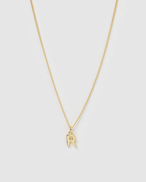 Izoa Alphabet Letter R Necklace Gold