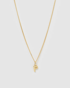 Izoa Alphabet Letter P Necklace Gold