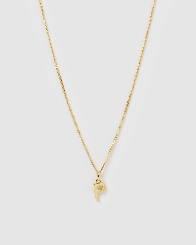 Izoa Alphabet Letter P Necklace Gold