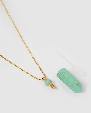 Miz Casa & Co Jen Stone Perfume Bottle Necklace Gold Turquoise Marble